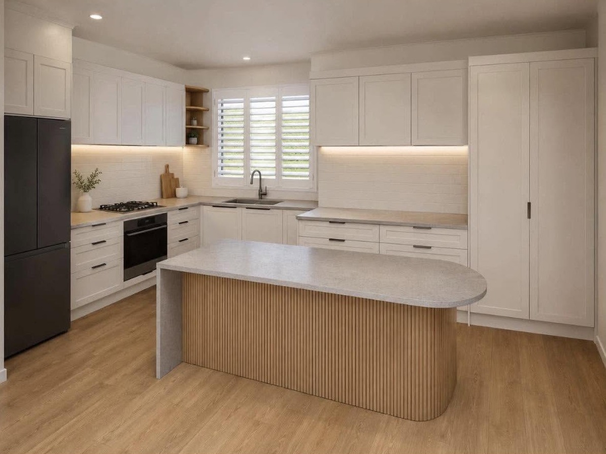 Photorealistic render of the same in-house kitchen design by Hayley — Spriggs & Co.